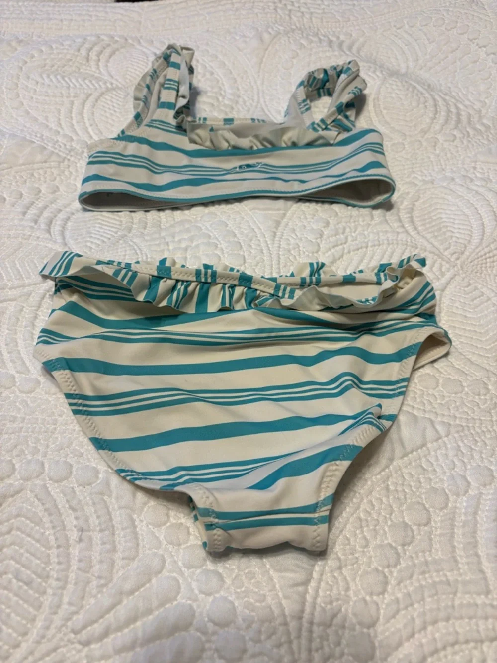 Vineyard Vines‎ Girls Bikini Set Size 4T Teal Stripe Ruffle 2PC Swim
